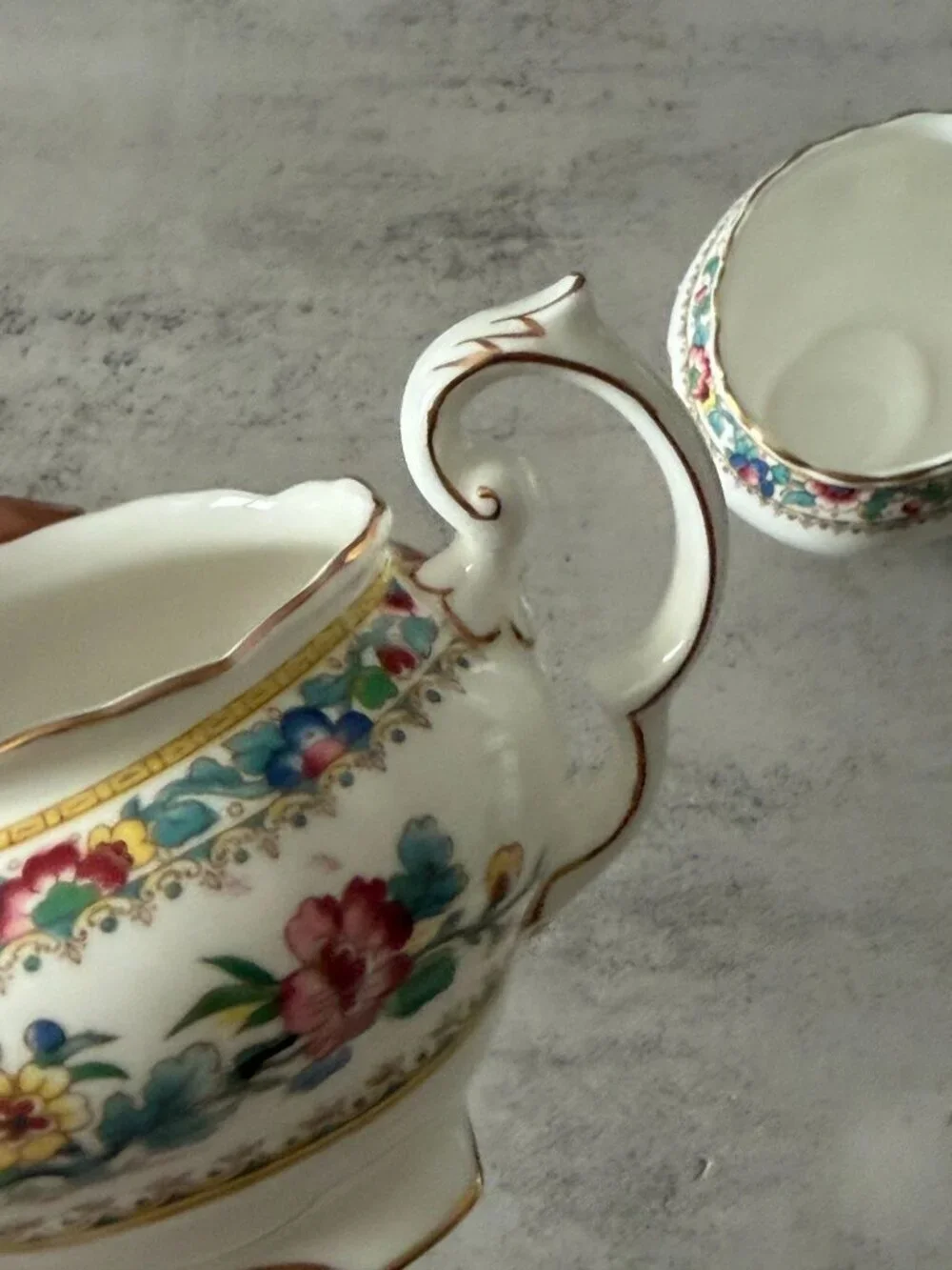 Vintage Coalport Ming Rose Scalloped Bone China Open Sugar Creamer Set England